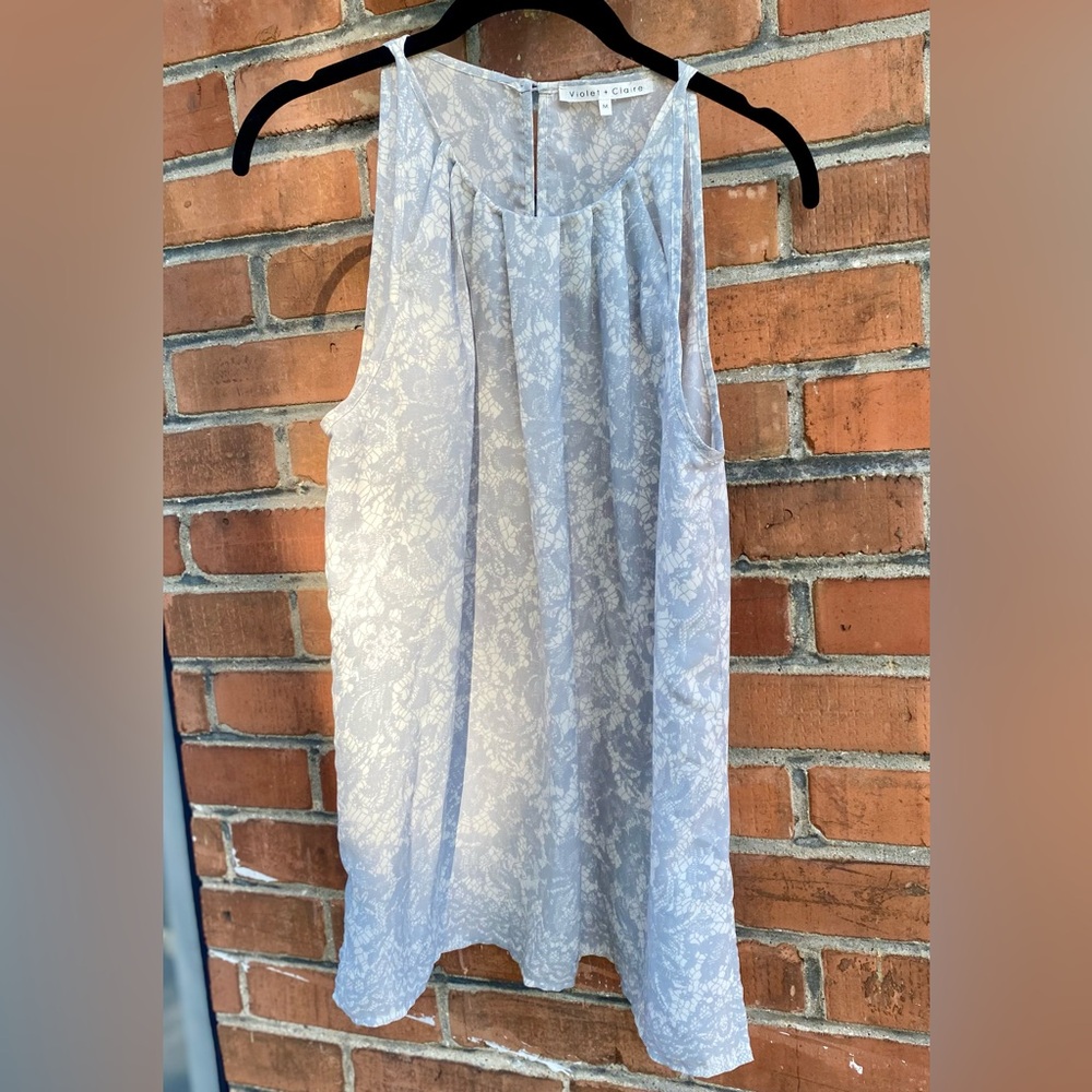 White & Grey Lace Pattern Halter flowy tank
